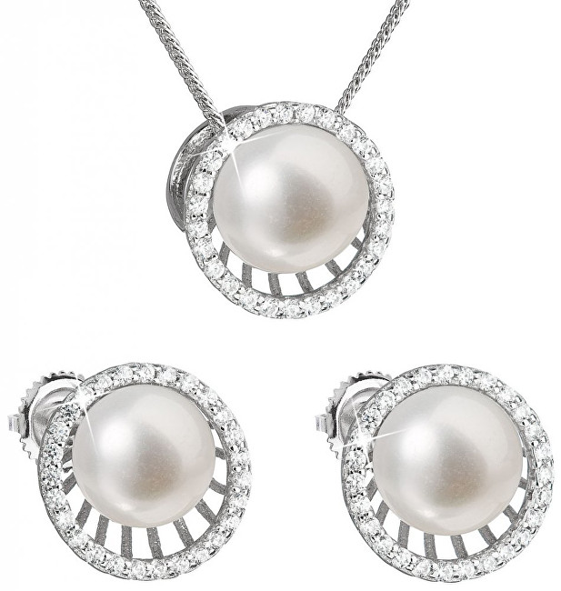 Evolution Group Luxusní stříbrná souprava s pravými perlami Pavona 29034.1