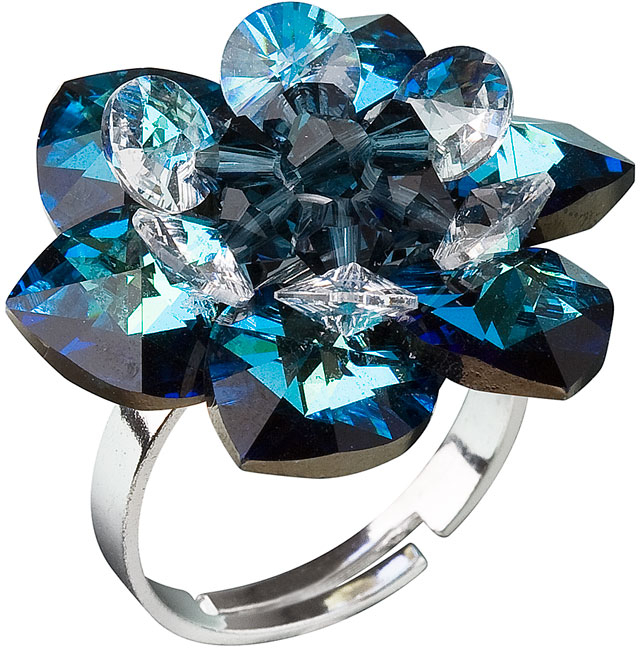 Evolution Group Stříbrný prsten s krystaly Swarovski modrá kytička 35012.5