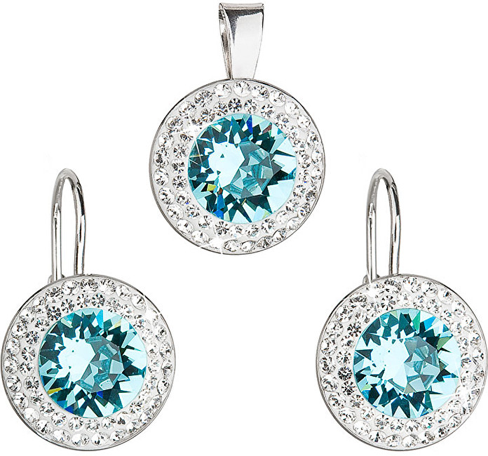 Evolution Group sada s krystaly Swarovski náušnice a přívěšek modré kulaté 39107.3 turquoise