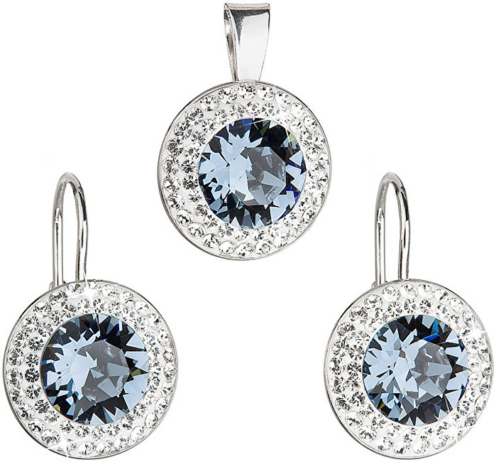 Evolution Group sada s krystaly Swarovski náušnice a přívěšek modré kulaté 39107.3 denim blue