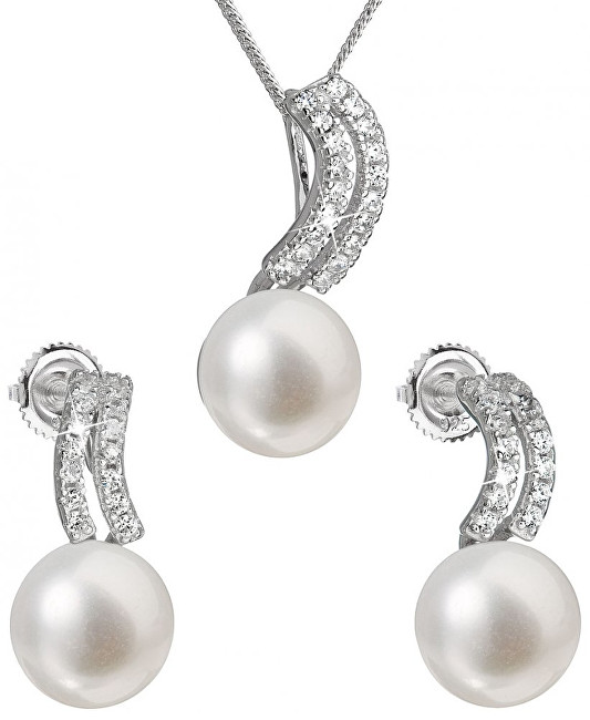 Evolution Group Souprava stříbrných šperků s pravými perlami Pavona 29037.1 (náušnice, řetízek, přívěsek)