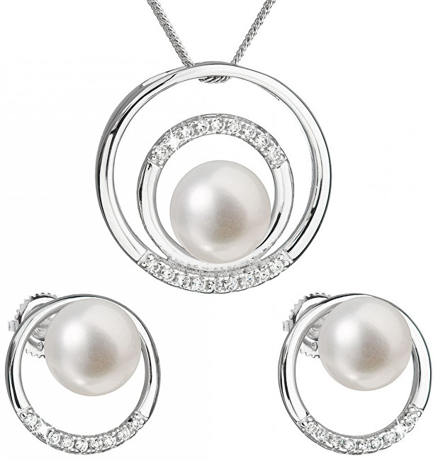 Evolution Group Souprava stříbrných šperků s pravými perlami Pavona 29038.1 (náušnice, řetízek, přívěsek)