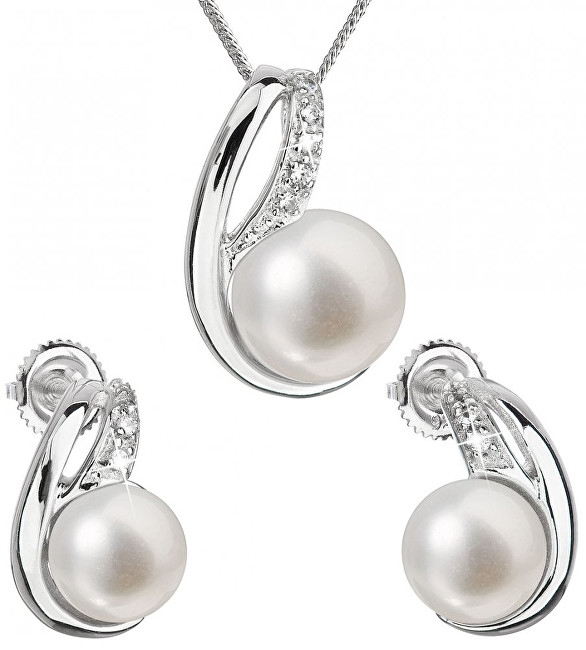 Evolution Group Souprava stříbrných šperků s pravými perlami Pavona 29042.1 (náušnice, řetízek, přívěsek)