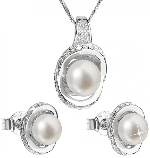 Evolution Group Luxusní stříbrná souprava s pravými perlami Pavona 29026.1