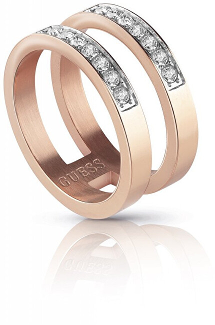 Guess Dvojitý růžově pozlacený prsten s krystaly UBR78008 52 mm