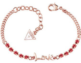 Guess Náramek s nápisem a růžovými krystaly UBB61009-S
