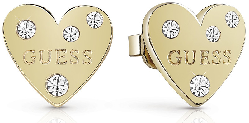 Guess Pozlacené srdíčkové náušnice s krystaly UBE84004