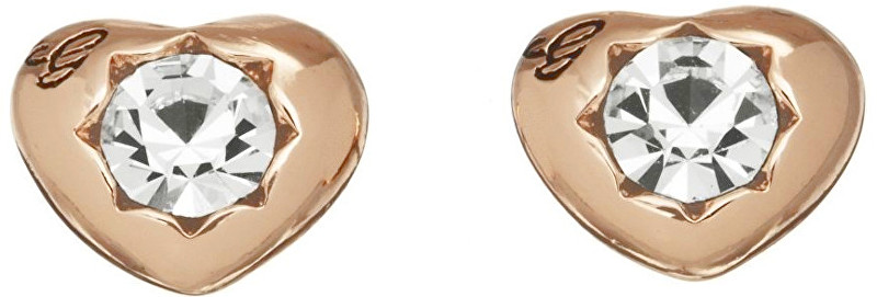 Guess Růžově pozlacené náušnice srdíčka s krystaly UBE51417
