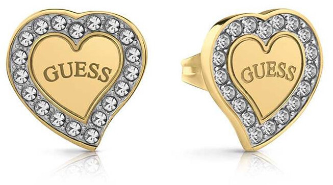 Guess Srdíčkové náušnice s čirými krystaly UBE78055