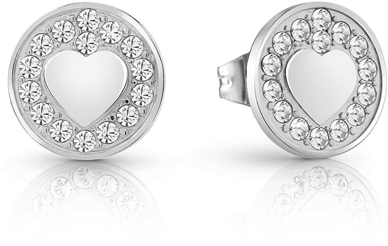 Guess Třpytivé náušnice pecky se srdíčky UBE85012