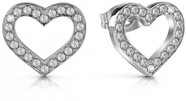 Guess Třpytivé srdíčkové náušnice UBE28003