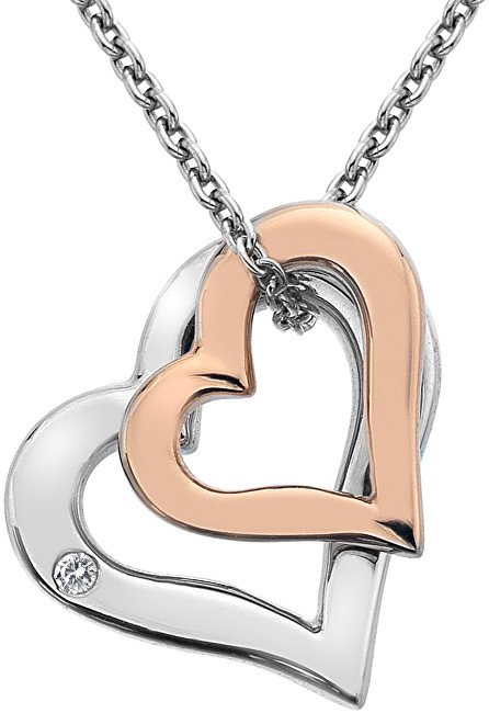 Hot Diamonds Stříbrný náhrdelník s diamantem Glide Double Heart Rose DP623 (řetízek, přívěsek)