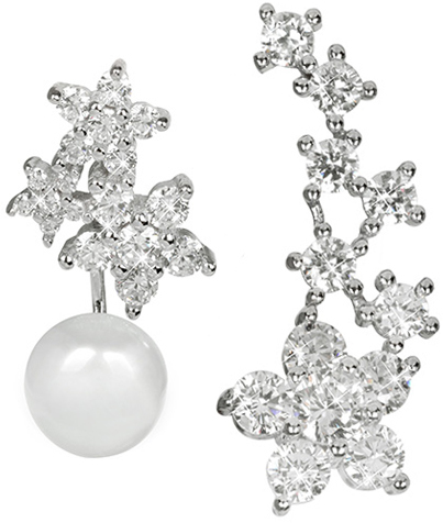 JwL Luxury Pearls Asymetrické náušnice - dvojnáušnice s pravou bílou perlou a záušnice se zirkony JL0260