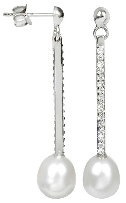 JwL Luxury Pearls Dlouhé stříbrné náušnice s perlou a krystaly JL0195