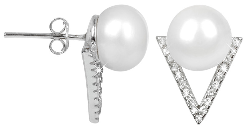 JwL Luxury Pearls Elegantní náušnice s pravou bílou perlou a zirkony JL0186