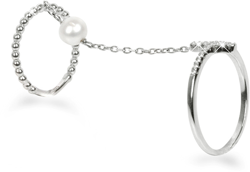 JwL Luxury Pearls Exkluzivní dvojprsten s perlou a křížkem JL0179 56 mm