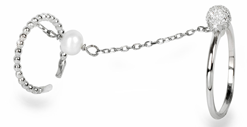 JwL Luxury Pearls Exkluzivní dvojprsten s perlou a zirkony JL0178 54 mm