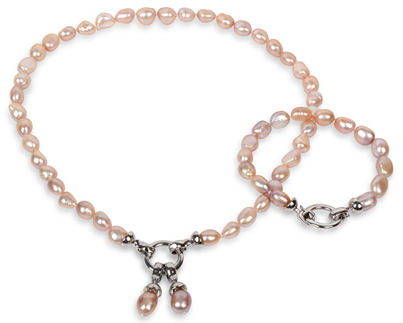 JwL Luxury Pearls Souprava náhrdelníku a náramku z pravých růžových perel JL0130