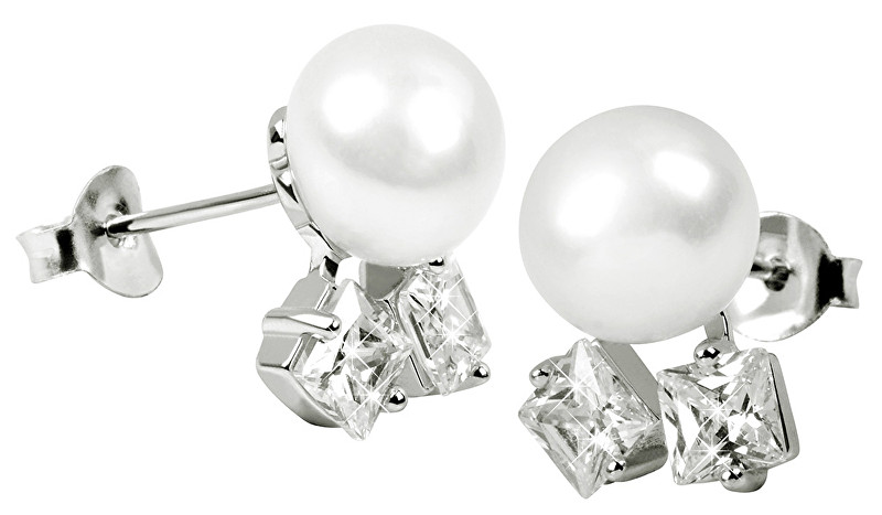 JwL Luxury Pearls Náušnice s pravou perlou a krystaly JL0306