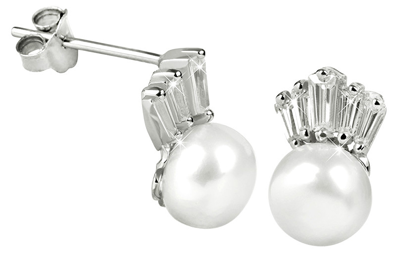 JwL Luxury Pearls Náušnice s pravou perlou a krystaly JL0307