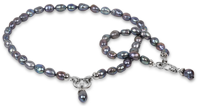 JwL Luxury Pearls Souprava náhrdelníku a náramku z pravých kovově modrých perel JL0133
