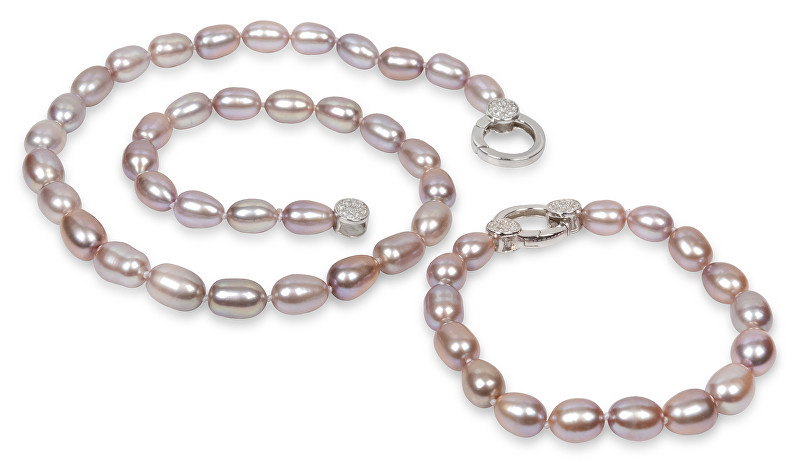 JwL Luxury Pearls Souprava náhrdelníku a náramku z pravých růžových perel JL0137