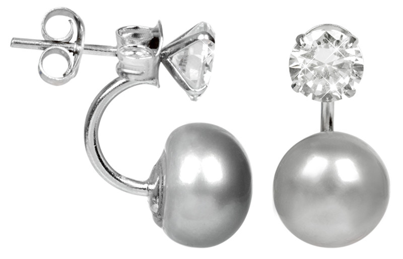 JwL Luxury Pearls Stříbrné dvojnáušnice s pravou šedou perlou a krystalem JL0214