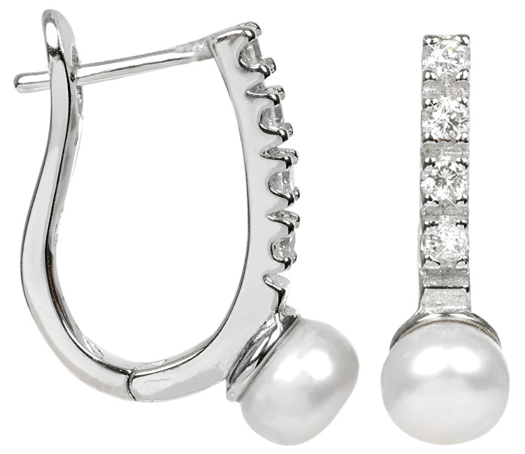 JwL Luxury Pearls Stříbrné náušnice s perlou a krystaly JL0194