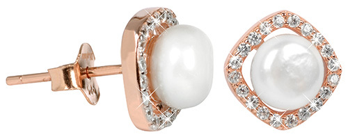 JwL Luxury Pearls Stříbrné náušnice s pravou bílou perlou a krystaly JL0252