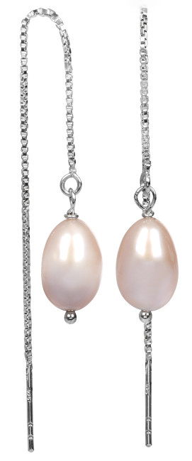 JwL Luxury Pearls Stříbrné řetízkové náušnice s růžovou perlou JL0206