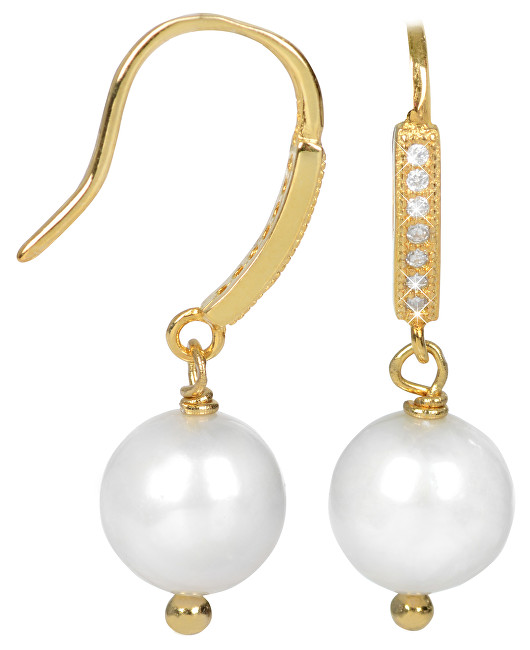 JwL Luxury Pearls Zlacené stříbrné visací náušnice s bílou perlou JL0234