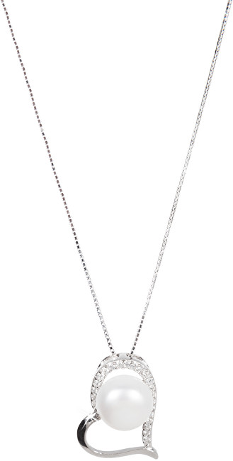 JwL Luxury Pearls Stříbrný náhrdelník se srdíčkem a pravou perlou JL0461 (řetízek, přívěsek)