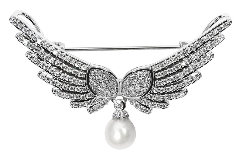 JwL Luxury Pearls Luxusní brož andělská křídla s pravou perlou a krystaly JL0528