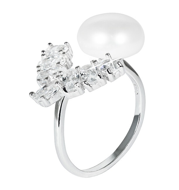 JwL Luxury Pearls Luxusní stříbrný prsten s pravou perlou a krystaly JL0547
