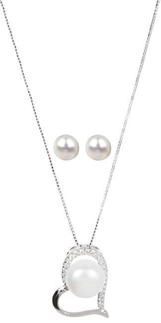 JwL Luxury Pearls Stříbrná souprava náhrdelníku a náušnic s pravými perlami JL0462 (náušnice, řetízek, přívěsek)