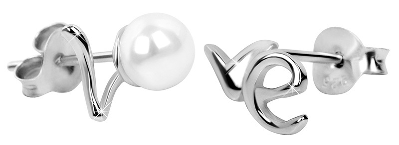 JwL Luxury Pearls Stříbrné náušnice Love s pravou bílou perlou JL0352