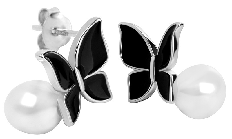 JwL Luxury Pearls Stříbrné náušnice Motýlci s pravou perlou JL0371