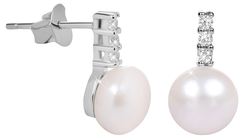 JwL Luxury Pearls Stříbrné náušnice s perlou a zirkony JL0406