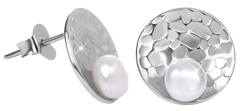 JwL Luxury Pearls Stříbrné tepané náušnice s perlou JL0413