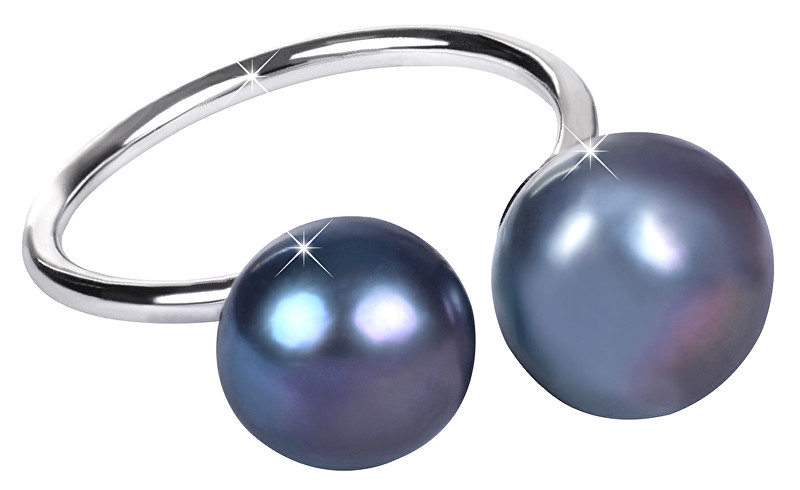 JwL Luxury Pearls Stříbrný prsten s kovově modrými perlami JL0504