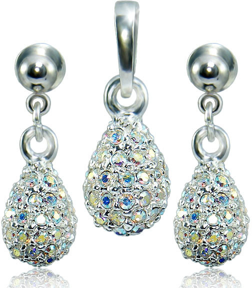 MHM Souprava šperků Kapka M4 Crystal AB 3484 (náušnice, řetízek, přívěsek)