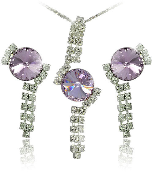MHM Souprava šperků Rivoli Violet 34142 (náušnice, řetízek, přívěsek)
