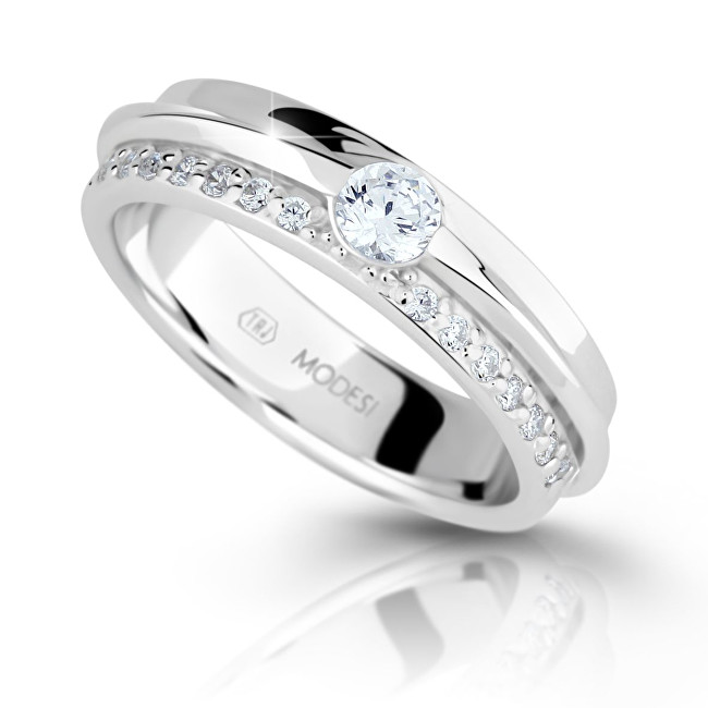Modesi Třpytivý stříbrný prsten se zirkony M16020 - SLEVA