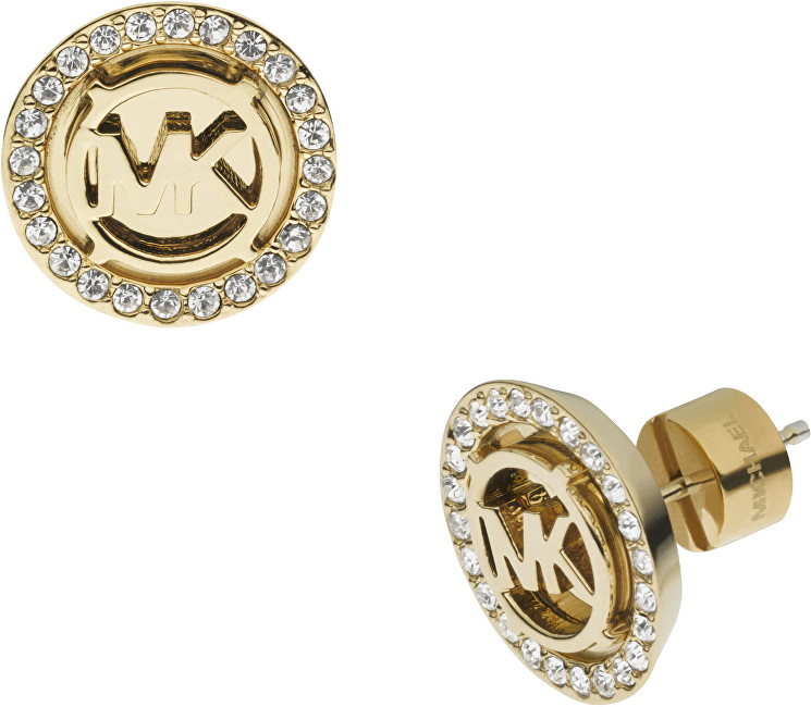Michael Kors Pozlacené luxusní náušnice s logem a krystaly MKJ2941710