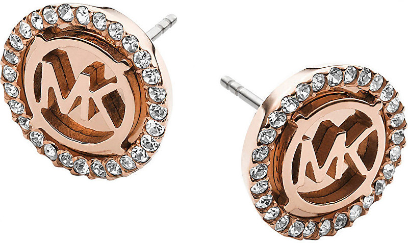 Michael Kors Pozlacené luxusní náušnice s logem a krystaly MKJ2942791