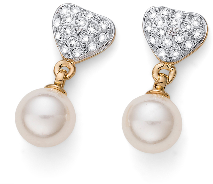 Oliver Weber Pozlacené náušnice s krystaly a perlou Lovely Pearly 22780G
