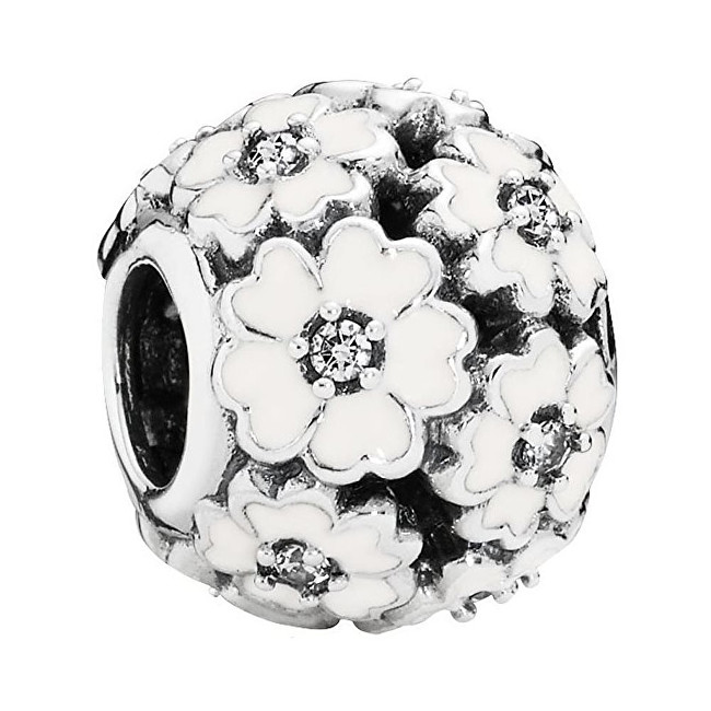 Pandora Stříbrný korálek s bílými květy 791488EN12