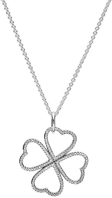 Pandora Stříbrný náhrdelník Zamilovaný čtyřlístek 390381CZ-90 (řetízek, přívěsek)