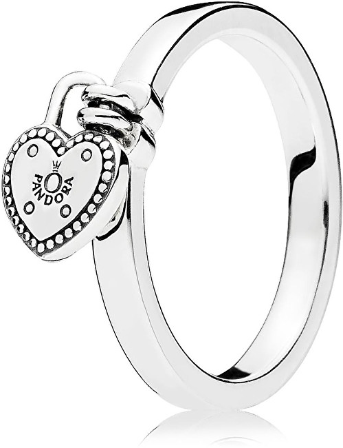 Pandora Stříbrný prsten se zámečkem ve tvaru srdce 196571 52 mm