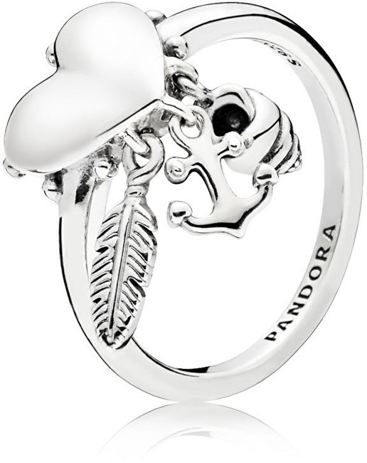 Pandora Stříbrný srdíčkový prsten s přívěsky 197187 52 mm